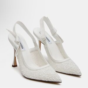 Steve Madden Bri White Lace Pearl Heels Size 9